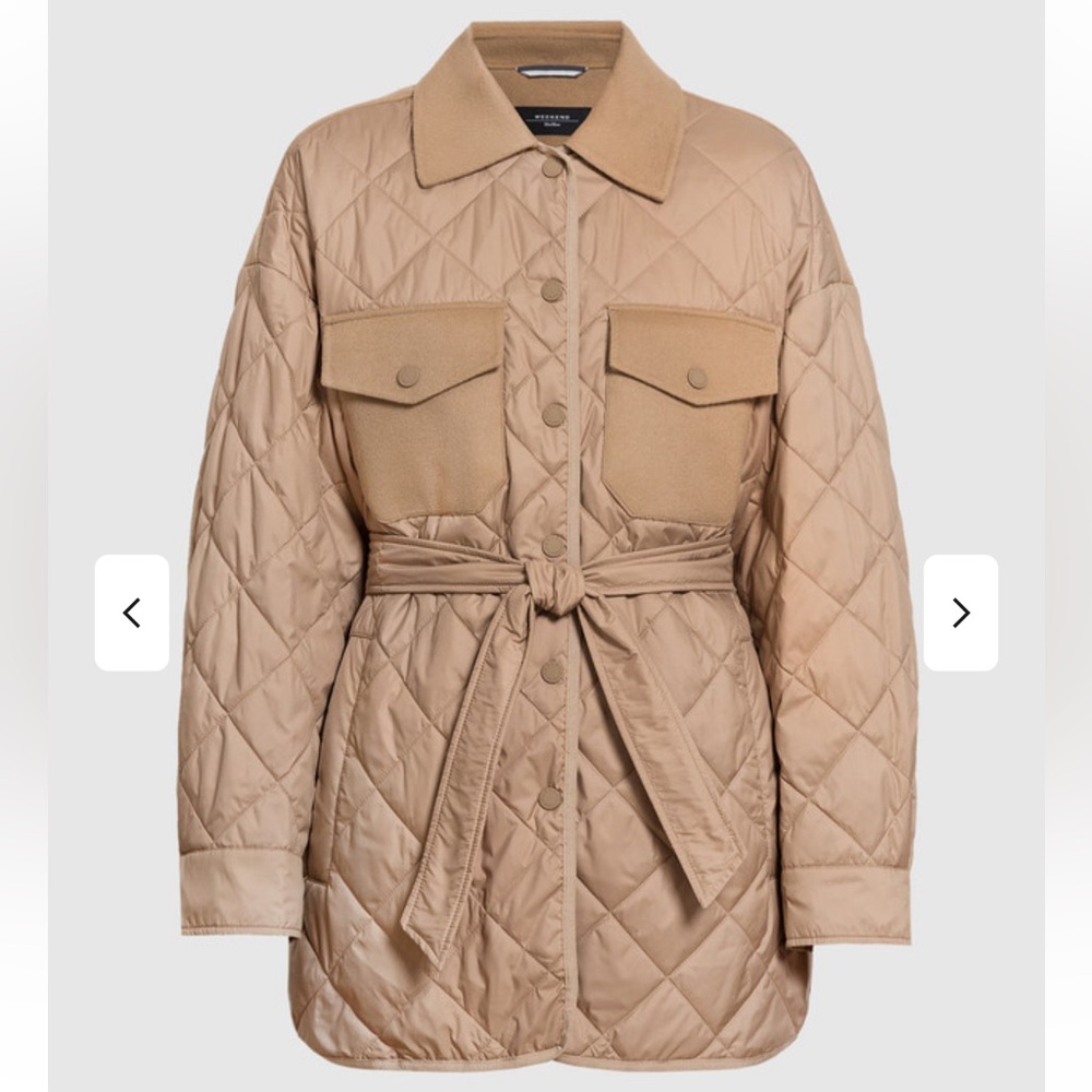 Oversized Belted Quilted Shacket Jacket in Tan Colour size US 4
